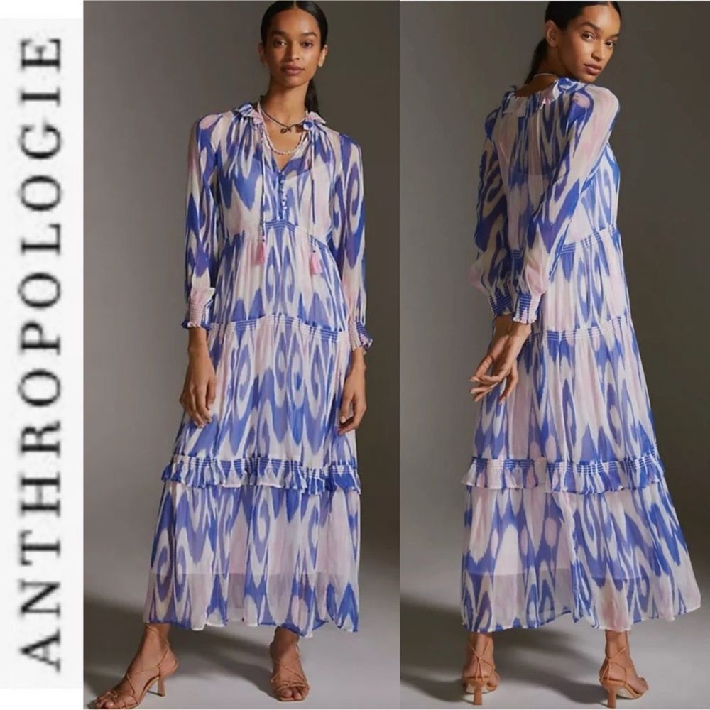 Nwt Anthropologie The Marais Printed Chiffon Maxi Dress Size L